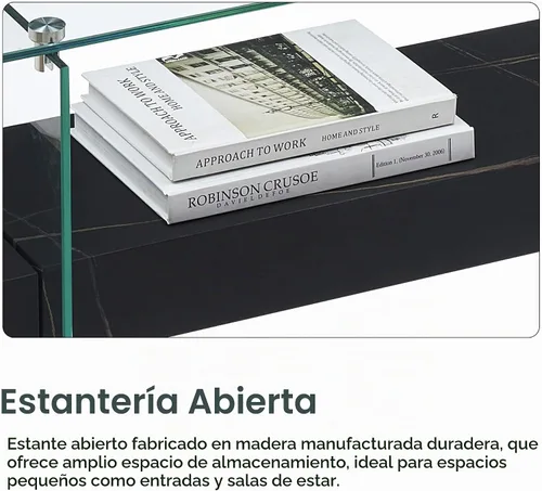 Vista 6 de ivinta Mesa de arrimo de cristal con almacenamiento, mesa de sofá moderna de 39.4" para sala de estar, vestíbulo, pasillo, dormitorio 5101 (Negro)