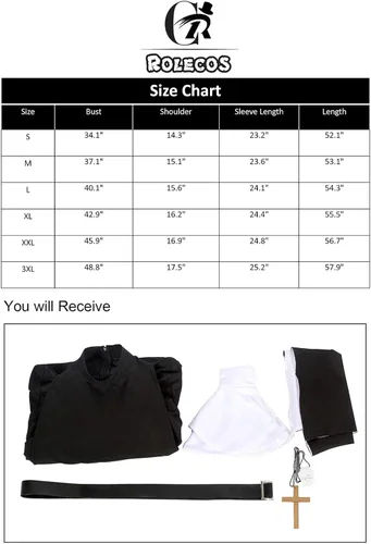Vista 7 de CR ROLECOS The Nun Costume Plus Size Scary Nun Outfit Priest Halloween Costume Black
