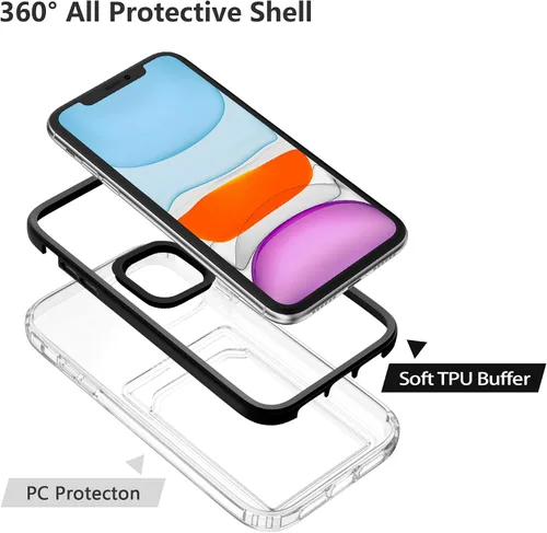 Vista 2 de ZCDAYE Funda transparente para iPhone 12 (6.1 pulgadas), funda delgada suave TPU a prueba de golpes con tarjetero - Negro