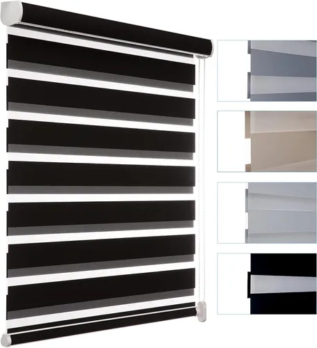 Vista 51 de MYshade Persianas enrollables de cebra opacas (85 %) con cordón para ventanas interiores, persianas de doble capa beige para dormitorio, baño, sala