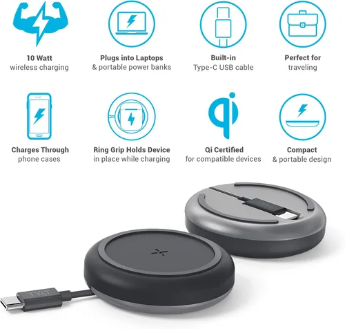 Vista 4 de TYLT Medallion - Almohadilla de carga inalámbrica QI portátil, cargador inalámbrico rápido certificado QI de 10 W máximo compatible con Apple
