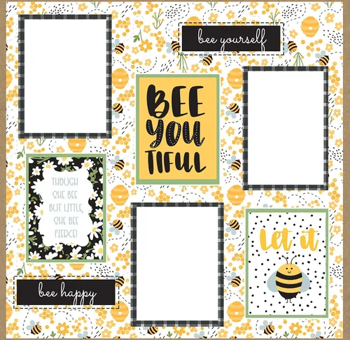 Vista 4 de Honey Bee - Papel de recortes de 12 x 12 pulgadas, papel de cartulina decorativo con flores, abejorro, diseño de naturaleza, juego de 5 papeles
