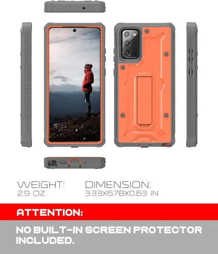 Vista 3 de ArmadilloTek Vanguard - Funda diseñada para Samsung Galaxy Note 20 5G (versión 2020) de grado militar, cuerpo completo, resistente, con soporte