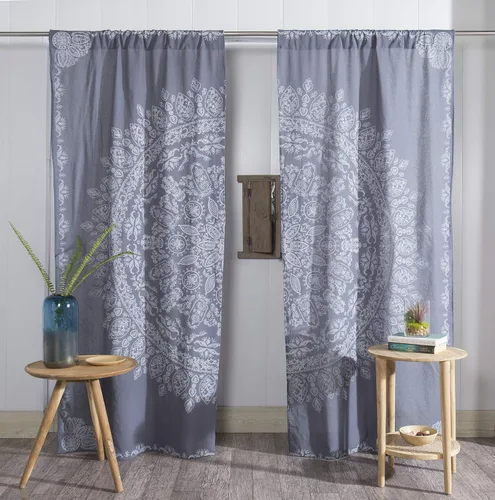 Vista 9 de Popular Handicrafts Cortina de ventana de mandala hippie indio, bohemio, color negro, dorado, para dormitorio, sala de estar, balcón, cenefa