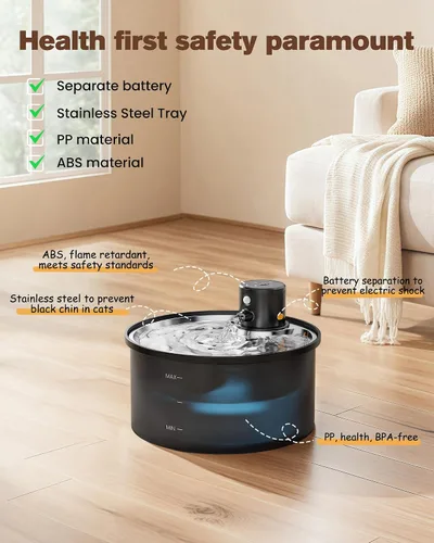 Vista 9 de Fuente de Agua Inalámbrica para Gatos Sin Cable: Fuente para Gatos Operada por Batería - Dispensador Automático de Agua para Mascotas de 108oz/3.2L