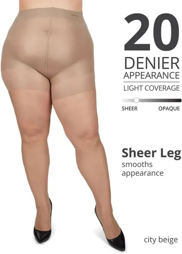 Vista 4 de MeMoi Medias energizantes de talla grande con control de curvas para mujer, medias semiopacas, medias ligeras para mujer Beige (City Beige)