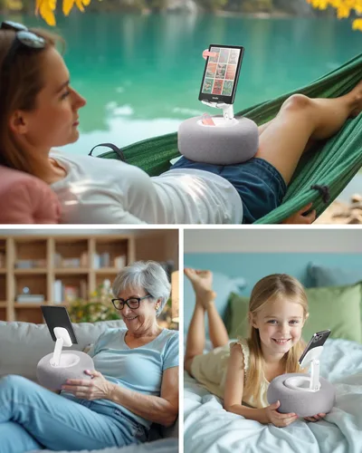 Vista 2 de Viozon Soporte para teléfono para cama, mini soporte para Kindle con forma de almohada, compatible con Kindle/teléfono de 3.5-7" con cuenco pequeño