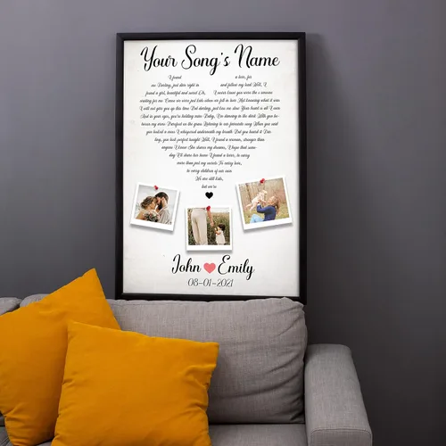 Vista 3 de Letras de canciones personalizadas para pared, lienzo impreso con tu foto, texto, poema, letra. Personaliza el retrato, para esposa, novia, día de 3