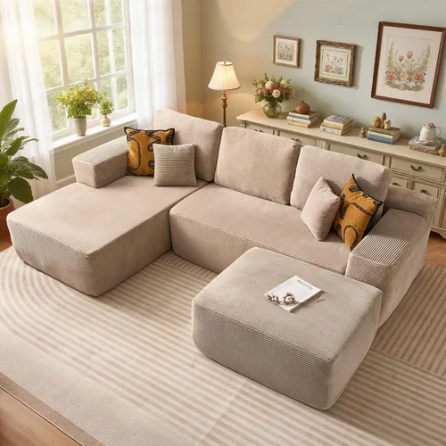 Vista 20 de Sofá modular Cloud de 96 pulgadas con tumbona, asiento profundo en forma de L, moderno sofá cama sin hueso, no requiere montaje, sofás sin hueso