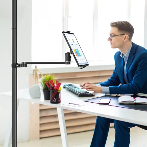Vista 7 de elitehood Soporte de micrófono para iPad de brazo extra largo de 12 pulgadas, soporte de iPad ajustable de 360° para soporte de micrófono, soporte