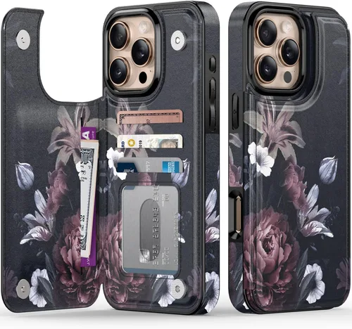 Vista 192 de LETO para iPhone 15 Pro Funda tipo cartera - Tapa tipo folio con patada - Diseños de moda - Tarjetero - Funda protectora para mujeres y niñas - 6.1