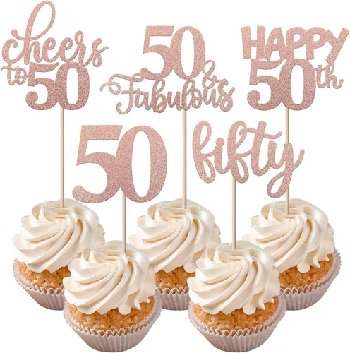 Vista 12 de Rsstarxi Paquete de 30 adornos para cupcakes de 6º cumpleaños con purpurina negra de seis Hello 6 para cupcakes Cheers to 6 años de edad