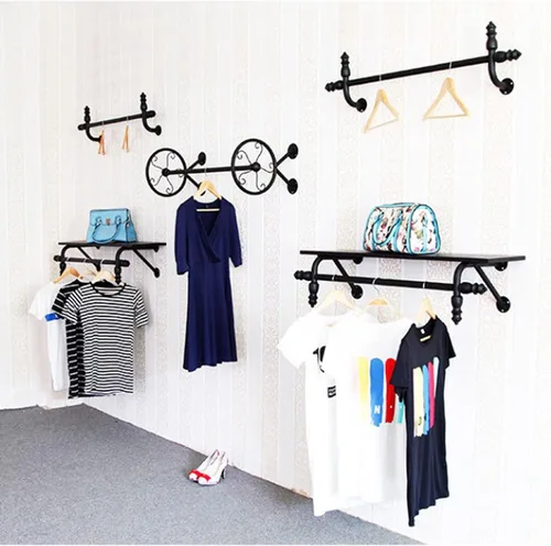 Vista 5 de Perchero montado en la pared, percha resistente, barra de ropa colgante de metal, utilizado en tiendas de ropa/hogar (31.5 in)