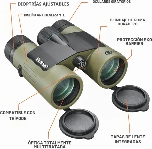 Vista 2 de Bushnell Prime - Paquete combinado de binoculares y bóveda de 10 x 42 pulgadas, binocular de caza impermeable con bolsa resistente para caza