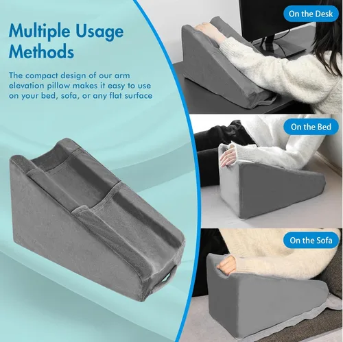 Vista 6 de Almohada de elevación de brazo con 2 bolsillos, almohada de elevación de cuña de brazo excelente, almohada ergonómica de apoyo para codo