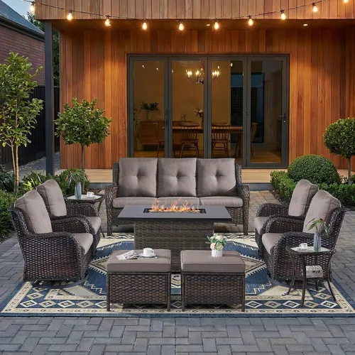 Vista 58 de HUMMUH Juego de 2 Sillas Giratorias Mecedoras de Mimbre para Patio Exterior, Juego de Muebles de Sillas Mecedoras de Ratán (Marrón, Azul) 50,000