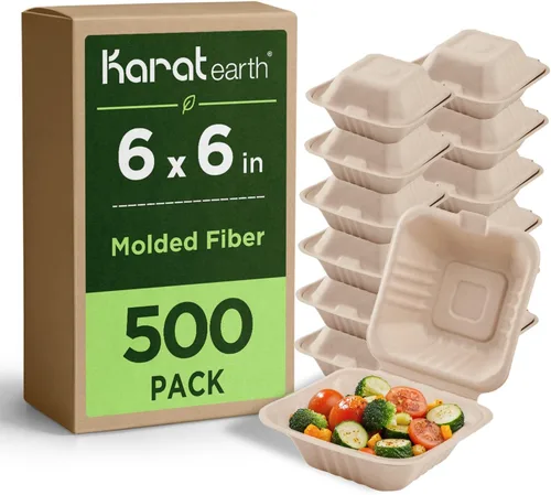 Vista 11 de KARAT EARTH Clamshell - Contenedores Take Out de comida para llevar [8"x8", 200 ct] - Contenedores compostables para llevar, bagazo biodegradable