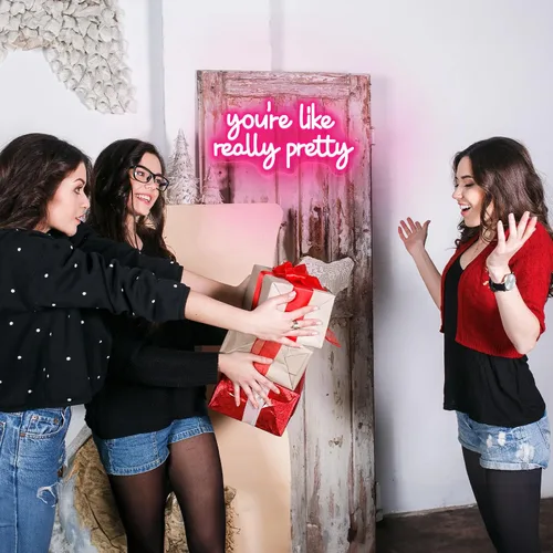 Vista 6 de Letrero de neón con texto en inglés "You're Like Really Pretty Neon", luces de neón rosas para dormitorio, regulables, para decoración de pared