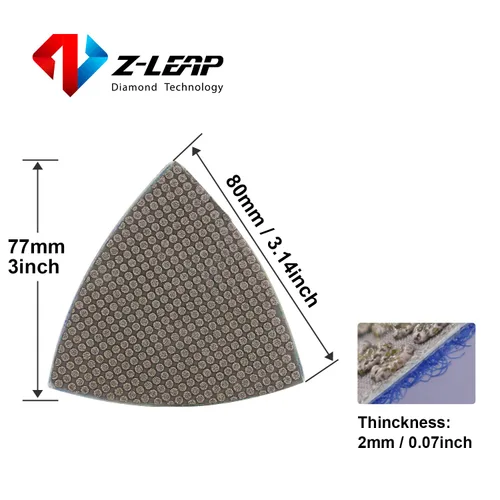 Vista 3 de Disco de lija de diamante triangular, discos de lija para moler piedra de vidrio cerámica de 3 "(80 mm) Mix Grit/8pcs