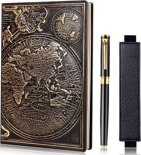 Vista 9 de FEIDIAO Cuaderno vintage de cuero en relieve Flying Dragon DND, diario de viaje A5 diario con bolígrafo y funda para bolígrafo, diario de piel