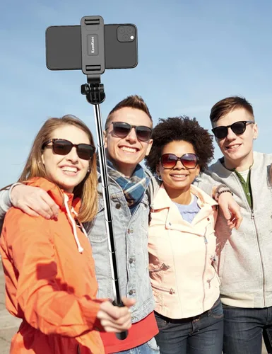 Vista 8 de Trípode para teléfono de 39.7 pulgadas con luz, trípode para selfie stick con control remoto inalámbrico desmontable, 4 en 1 extensible portátil