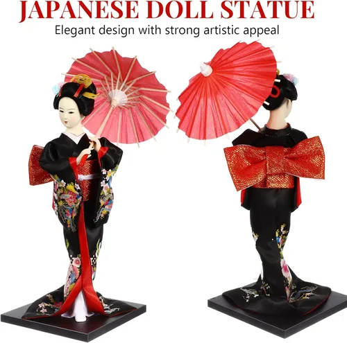 Vista 4 de jojofuny Figura de muñeca japonesa de Geisha de 11.22 pulgadas, estatua de muñeca asiática para decoración del hogar y la oficina, cultura japonesa