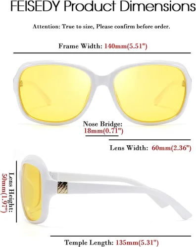 Vista 4 de FEISEDY Gafas de noche clásicas para mujer, antirreflejos, envolventes, amarillas, B2548