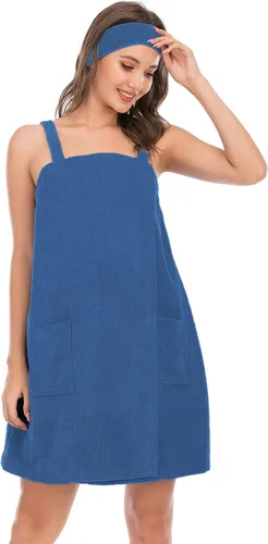 Vista 85 de Veseacky Toalla de baño para mujer con bolsillo, bata de spa ajustable y diadema facial