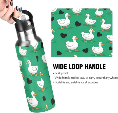 Vista 4 de Cartoon White Ducks Green Stainless Steel Water Bottle 20 Oz Leakproof Water Bottles, BPA-Free Sport Water Bottle Insulated