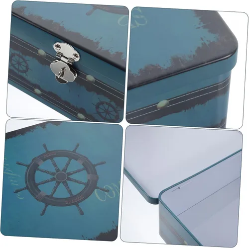 Vista 8 de Caja de almacenamiento con cerradura organizador de fotos escritorio escritorio hojalata caja de estaño escritorio rectangular alcancía pequeña caja