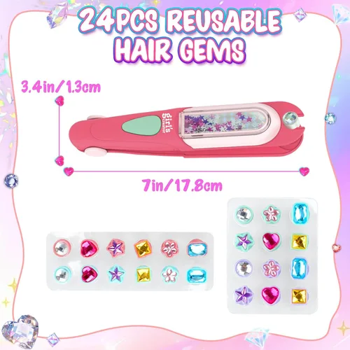 Vista 4 de Aooess Kit de Herramientas de Peinado con Gemas para el Cabello para Niñas: Estampador de Gemas para el Cabello, 24 Diamantes de Imitación
