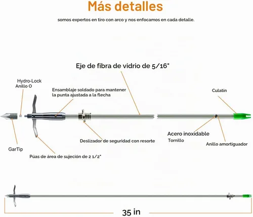 Vista 5 de maifield Cabeza de pesca con arco ejes de flecha de carbono/fibra de vidrio, 2 púas mecánicas de 2.5 pulgadas, área de sujeción de tiro con arco