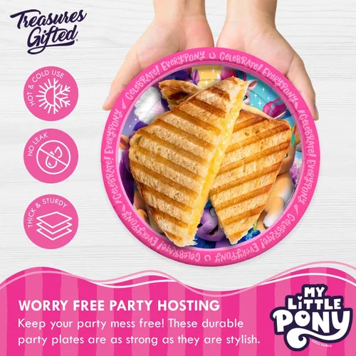 Vista 3 de Treasures Gifted Platos de fiesta de My Little Pony con licencia oficial de 8 unidades – 9 pulgadas My Little Pony – Suministros para fiesta