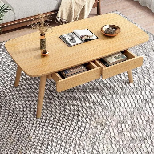 Vista 5 de Mesa auxiliar, contemporánea de madera maciza con 4 patas, mesa auxiliar rectangular con almacenamiento para sala de estar, fácil montaje, natural