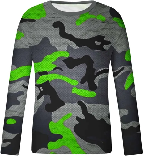 Vista 5 de Blusas de manga larga para hombre, diseño de camuflaje, camiseta elástica para fitness, informal, para entrenamiento, para hombre