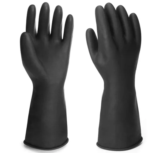 Vista 4 de Guantes Resistentes a Productos Químicos, 14" de Largo Negro Impermeables Resistentes a Álcali/Ácido/Aceite Reutilizables Guantes de Goma
