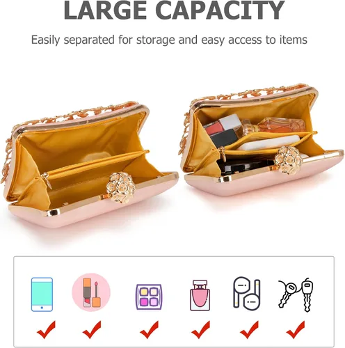 Vista 3 de Sweetovo Bolso de noche para mujer, bolso de mano con diamantes de imitación, brillante para fiesta, bolso de hombro, bolsa de boda con cadena