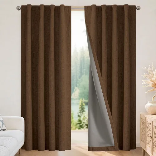 Vista 11 de Joydeco - Cortinas 100% opacas, 2 paneles de lino natural para oscurecer habitación, aislamiento térmico, trabillas traseras y bolsillo para barra