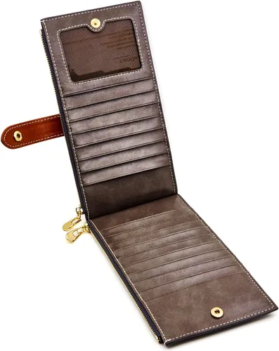 Vista 3 de ANDOILT - Cartera de cuero genuino para mujer con bloqueo RFID para tarjeta de crédito con cremallera