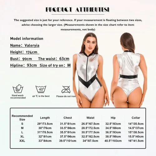 Vista 7 de Body metálico brillante para mujer, cadete espacial alienígena, galaxia, viajero, juego de rol, disfraz D1702#plateado, talla XL