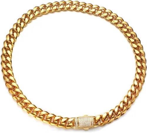 Vista 4 de JovJewelry Collar pesado de cadena de eslabones cubanos de Miami para hombre de acero inoxidable chapado en oro de 18 quilates joyería de hip hop