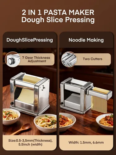 Vista 6 de FOHERE Máquina eléctrica para hacer pasta, fabricante de fideos de grosor ajustable para espaguetis, fettuccine, lasaña y albóndigas