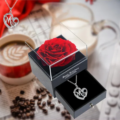 Vista 6 de Lafloraita Flores preservadas (rosa roja-plata collar mamá)