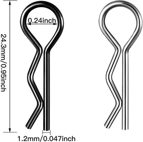Vista 4 de 120 clips universales para carrocería Rc para automóvil, acero inoxidable plateado y negro, clips R para escala 1/10 1/12 Redcat Hpi Himoto Hsp