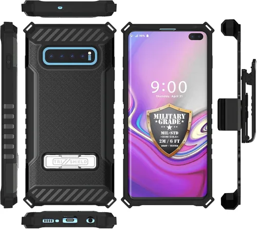 Vista 2 de Serie Trishield compatible con funda S10+, cubierta resistente de grado militar + [soporte de metal] + [funda de clip para cinturón] - Bandera