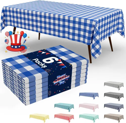 Vista 64 de Smiry Paquete de 3 Manteles Desechables de Cuadros Gingham Color Caqui - 54" x 72" Mantel de Plástico de Servicio Pesado, Cubiertas de Mesa