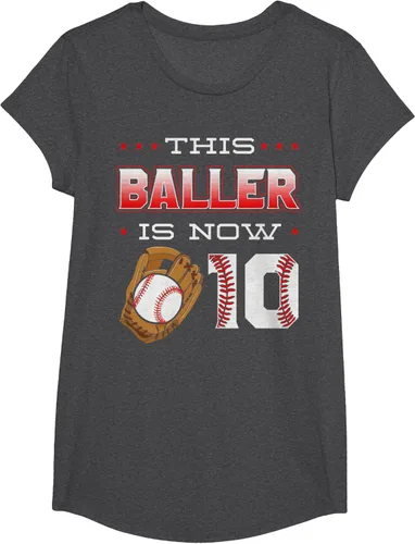 Vista 47 de This Baller Is Now 10 - Camiseta de béisbol para fiesta temática de cumpleaños número 10, Negro