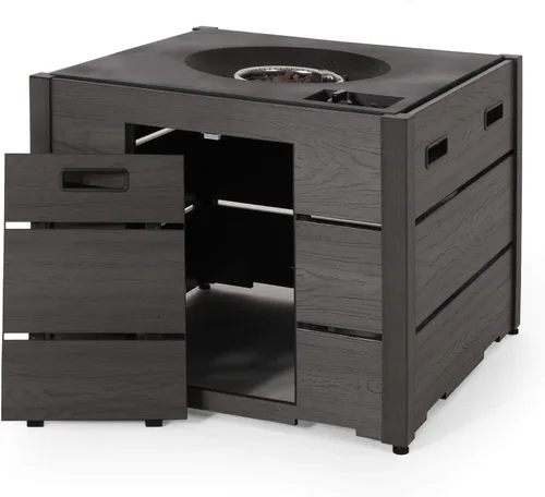 Vista 3 de Christopher Knight Home Archie Outdoor - Fogata cuadrada de 40,000 BTU, color gris