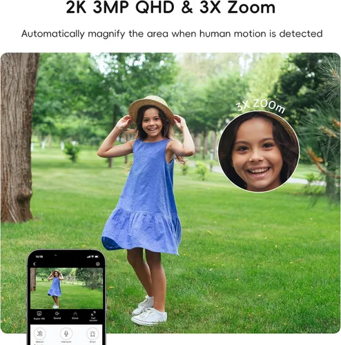 Vista 4 de ANYQOO Cámara de ventana de 3 MP 2K, seguridad para interiores y exteriores, cámara WiFi de 2.4 GHz y 5 GHz para seguridad del hogar, visión