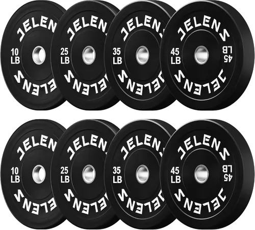 Vista 11 de Juego de Placas de Peso para Barra Olímpica JELENS, Juego de Pesos de Goma de 2 Pulgadas Negro/Colorido para Entrenamiento de Fuerza y Levantamiento